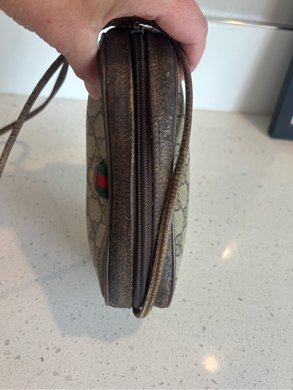 Gucci Beige/Brown Monogram Crossbody with Green-Red Web - Picture 14 of 16